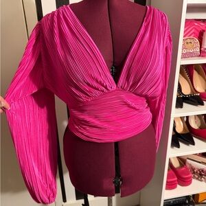 Fashion Nova Vibrant Pink Pleated Blouse